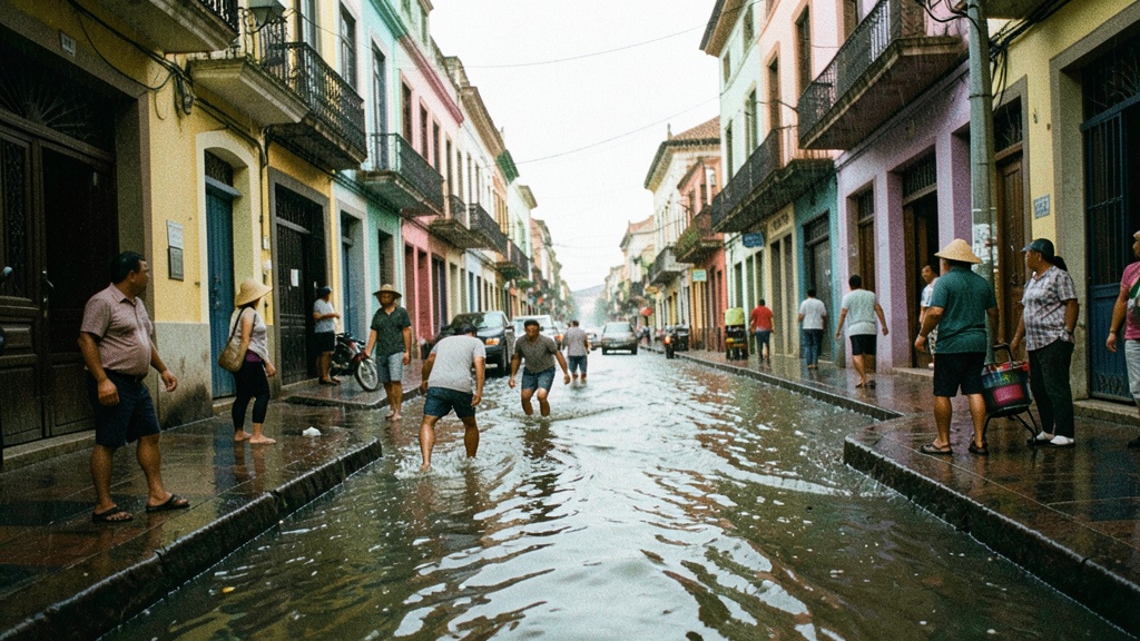 Vecinos reportan inundación en calle 4 de Octubre por lluvias en Guayaquil
