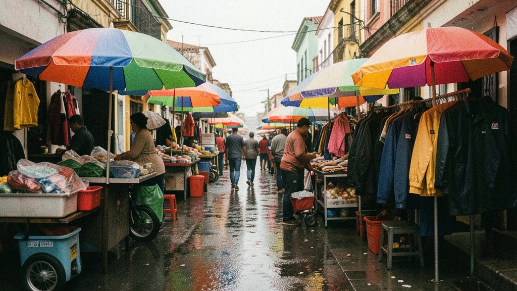 Comercio del centro de Guayaquil se adapta a las lluvias con prendas desde $6