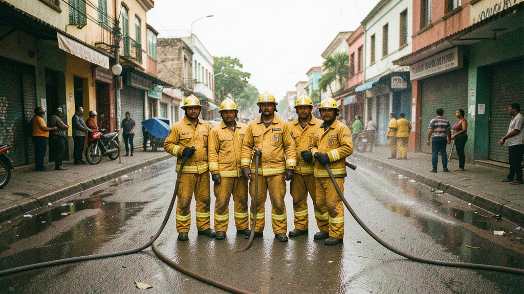 900 bomberos transforman la 9 de Octubre en celebración del servicio durante el Ejercicio de Agua