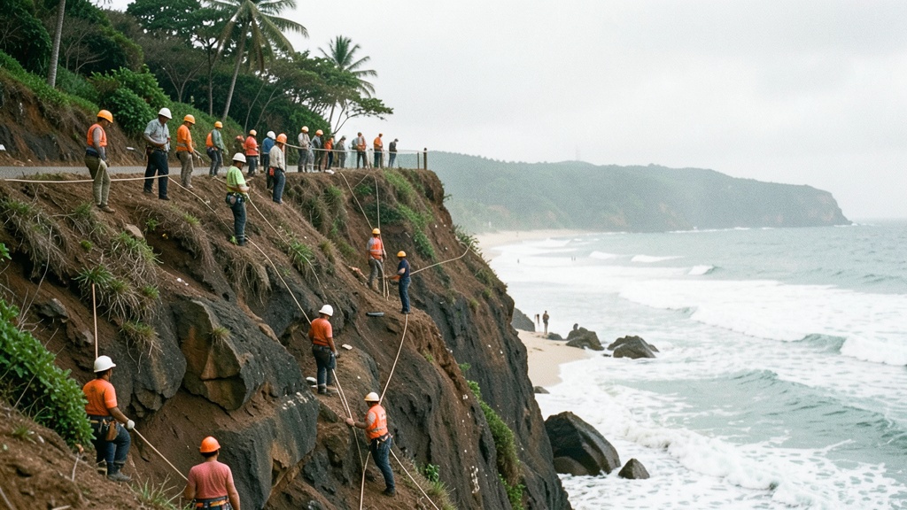 Comuneros inician obra de 600 metros para blindar el acantilado de Playa Delfín