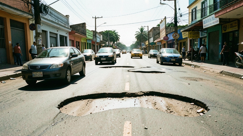 Baches en Urbanor obligan a conductores a reducir velocidad y esquivar huecos