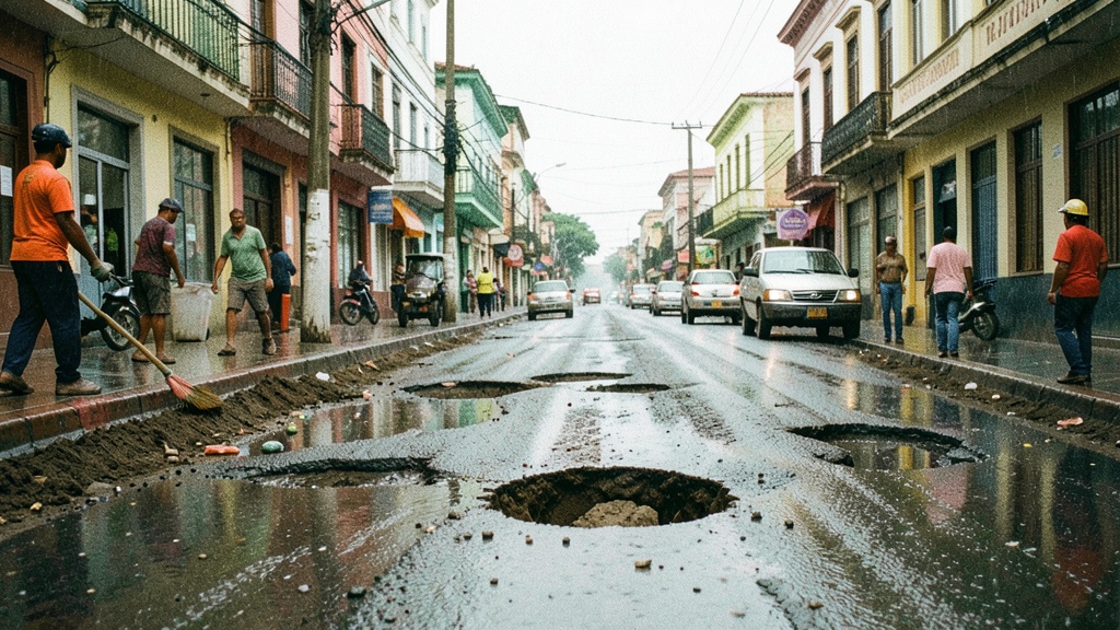 Lluvias revelan obras inconclusas y baches en el centro de Guayaquil