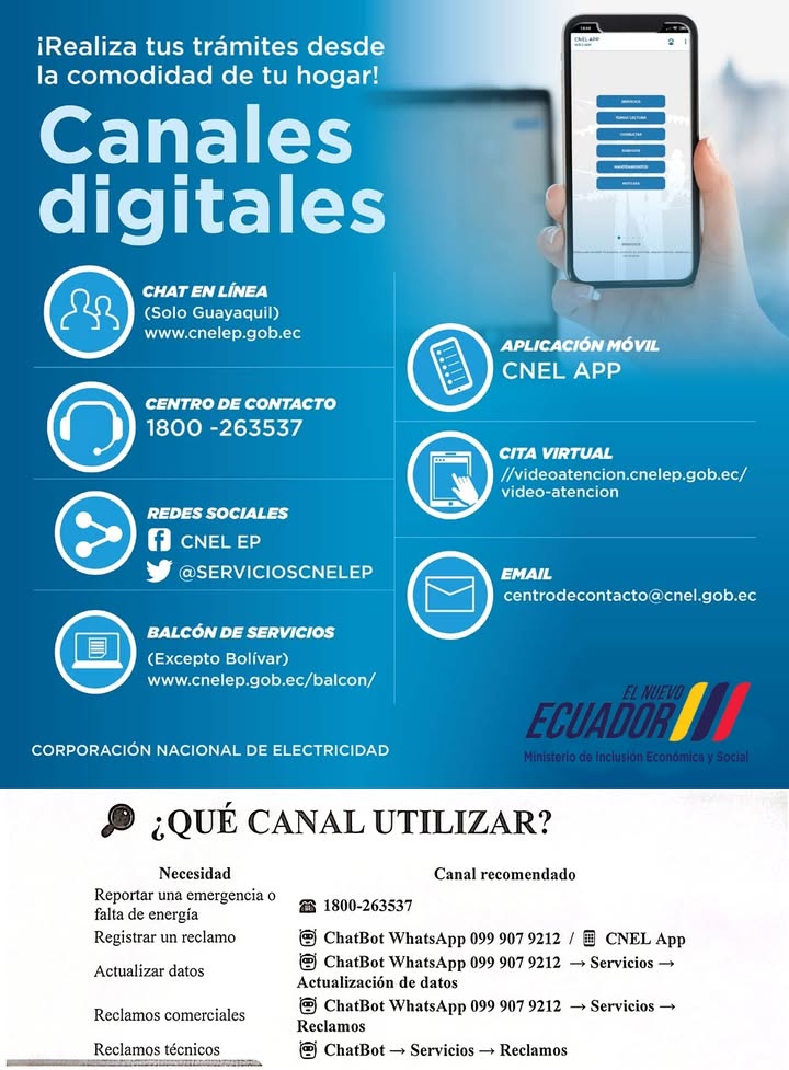 CNEL EP habilita canales oficiales para reclamos eléctricos en Posorja
