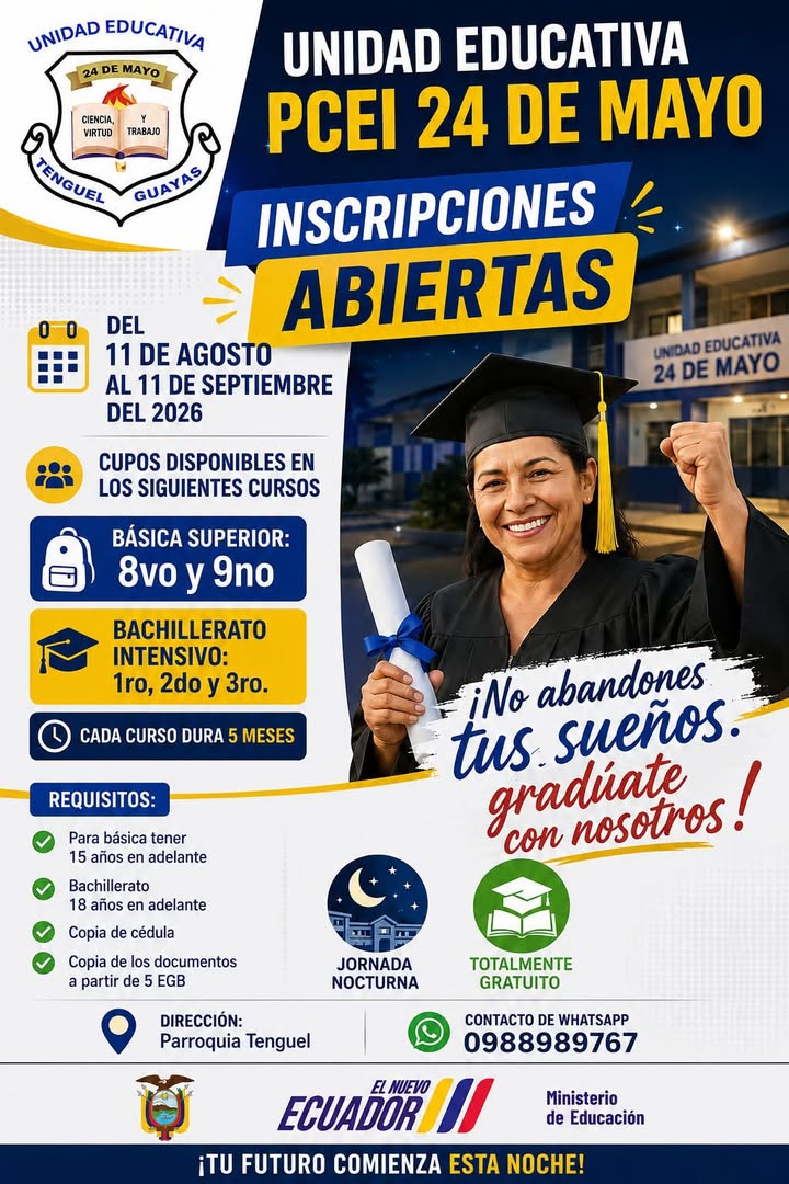 GAD Tenguel abre inscripciones para Básica y Bachillerato Intensivo hasta el 11 de septiembre