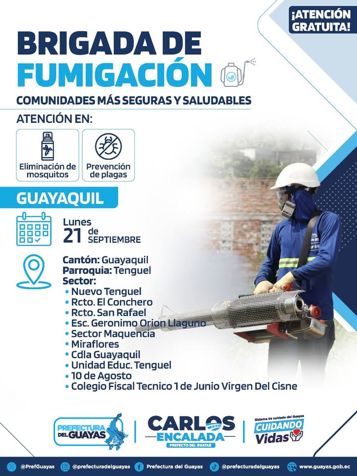 Prefectura del Guayas fumigará Tenguel este lunes para prevenir dengue