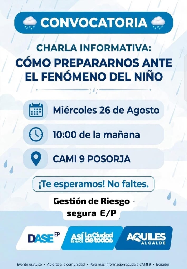 GAD Parroquial Posorja convoca a charla sobre prevención ante El Niño