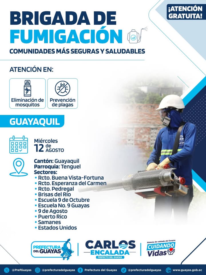 Prefectura del Guayas fumigará Tenguel el miércoles 12 para prevenir dengue