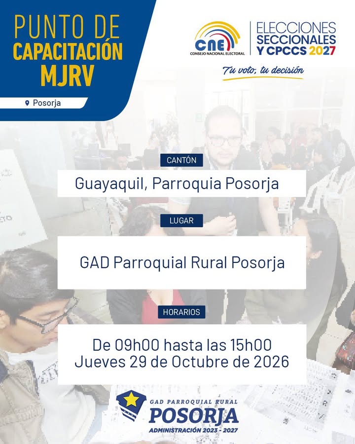 Capacitación para miembros de Juntas Receptoras del Voto en Posorja este jueves