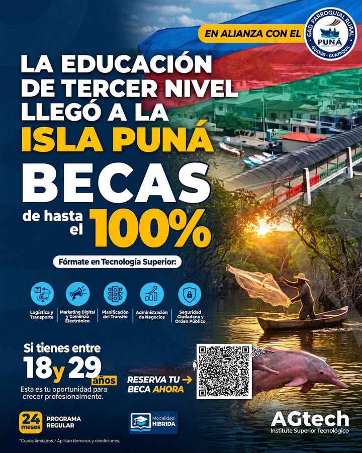 Becas del 100% para jóvenes de Puná: inscripciones abiertas hasta el 10 de octubre