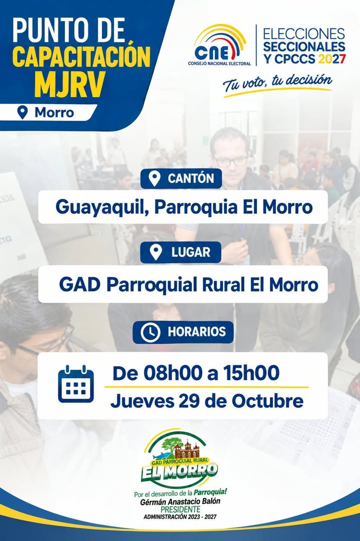 El Morro: Capacitación para miembros de juntas electorales este jueves 29